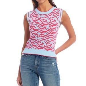 Circus NY Dusk Blue and Pink Zebra Print Sweater Vest Size Medium